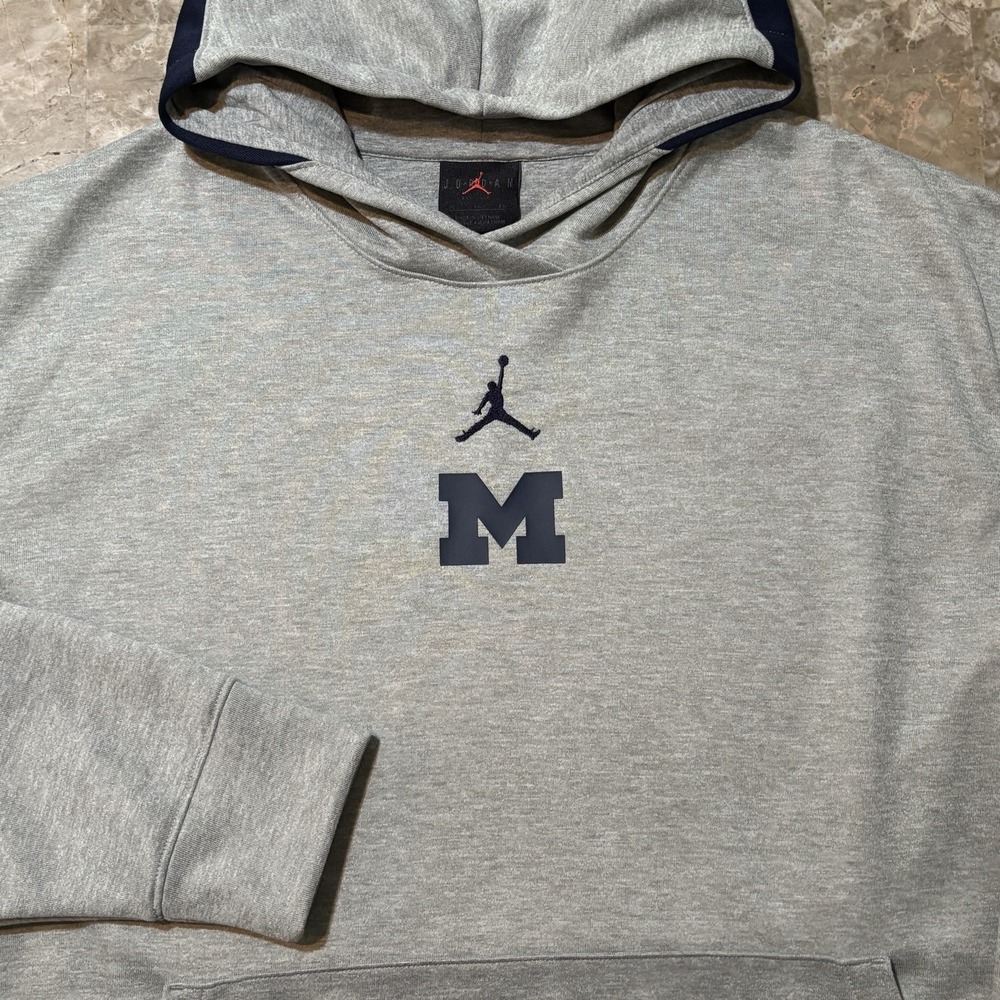 Nike Jordan Hoodie Mens XL Grey Blue Michigan Wolverines Fleece Basketball NCAA